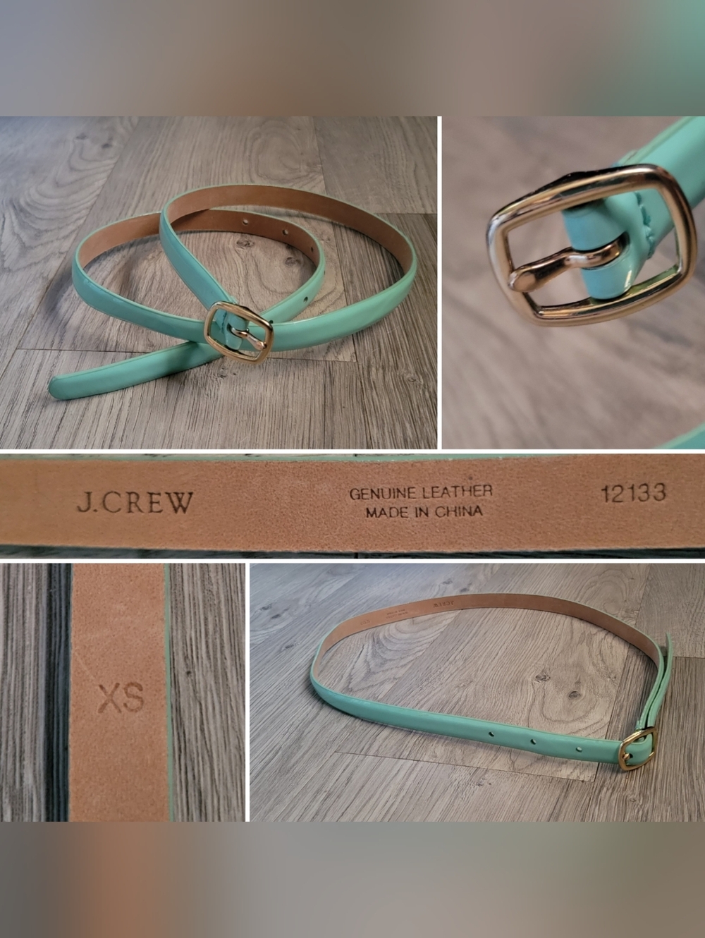 J. Crew Glossy Seafoam Turquoise Genuine Leather Skinny Belt Model 12133, XS